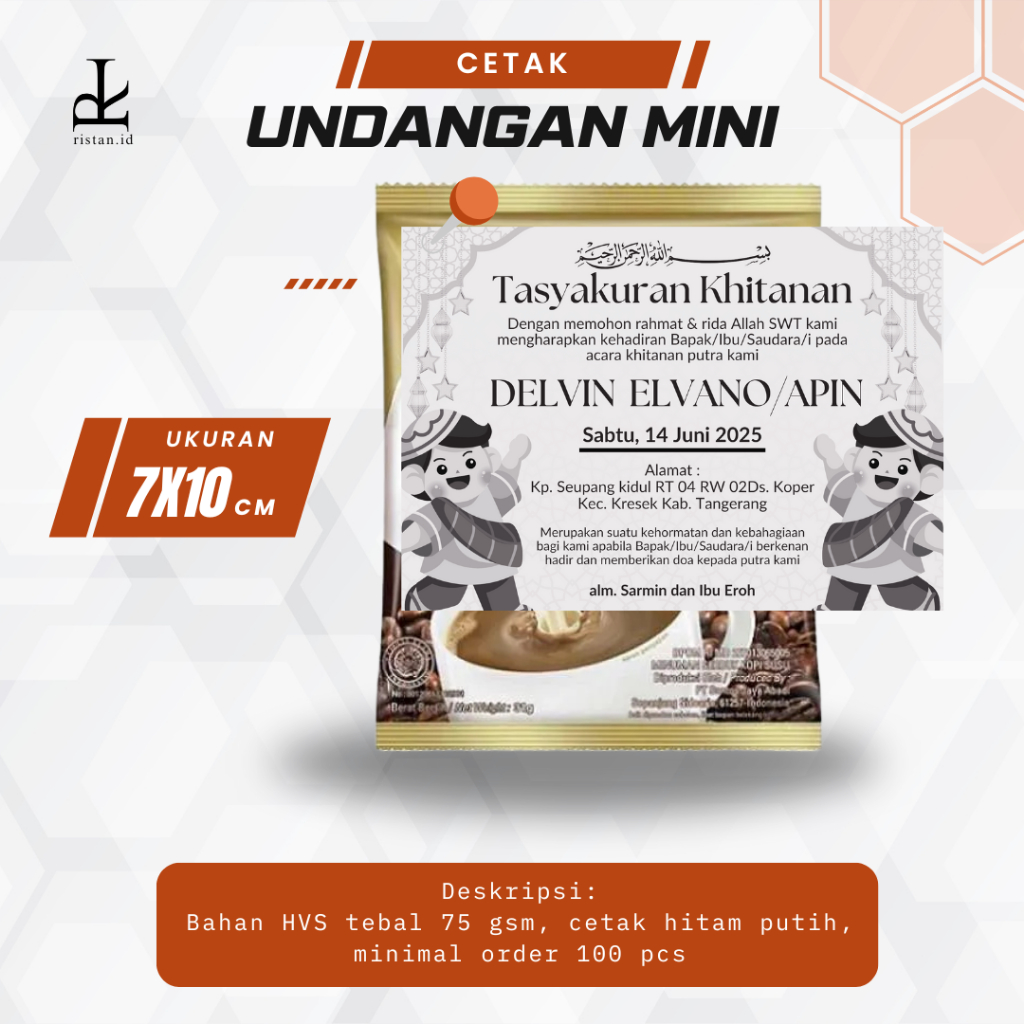 CETAK UNDANGAN KHITAN MINI KOPI (HVS 75 gsm / HITAM PUTIH)