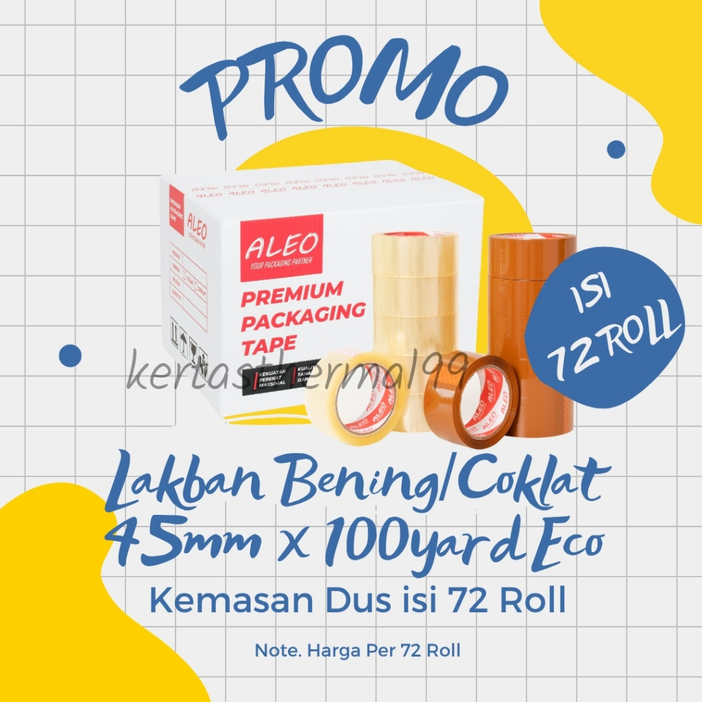 

DUS 72 ROLL Lakban Bening 45mm x 100 Yard - Lakban Coklat 45mm x 100 Yard Ekonomis ALEO
