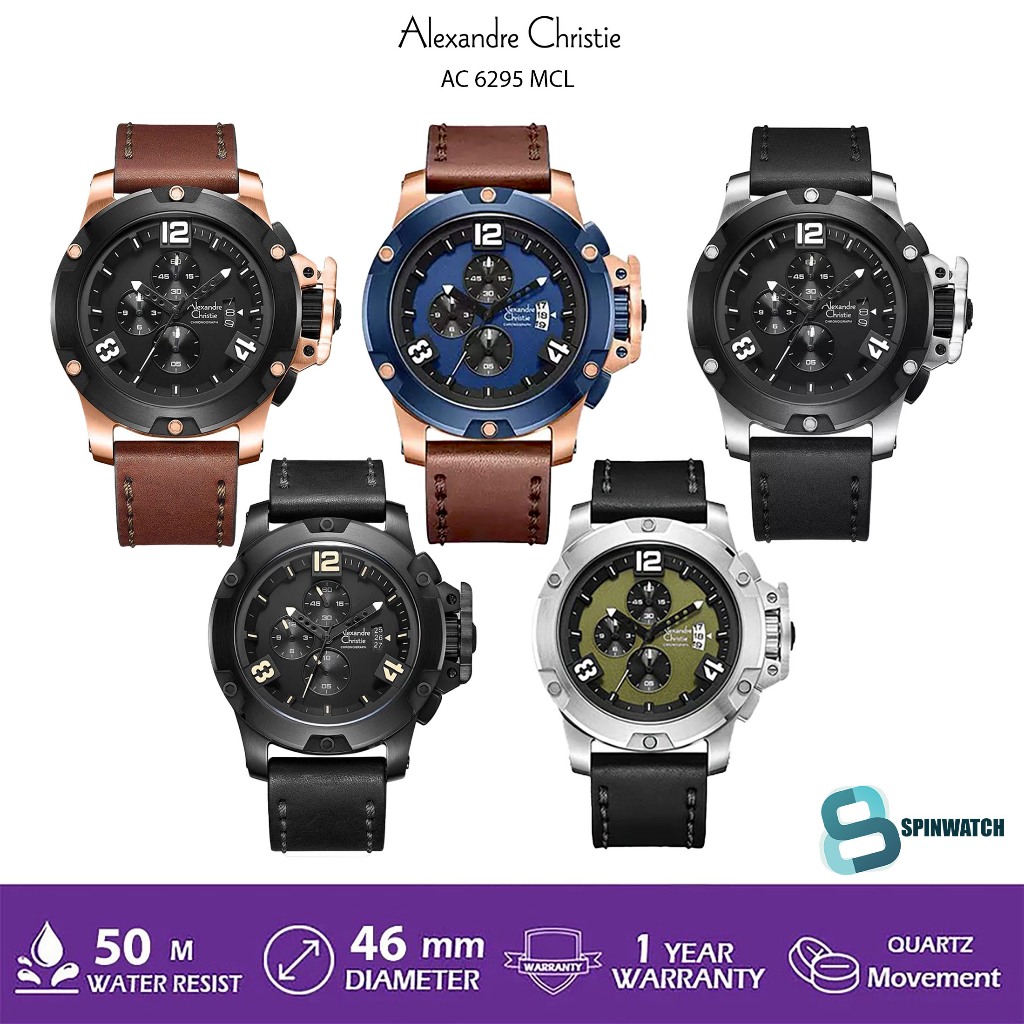 ALEXANDRE CHRISTIE AC 6295 JAM TANGAN KULIT PRIA ORIGINAL