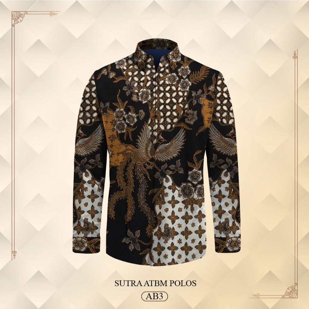 Kemeja pria lengan panjang pola batik tulis bahan atbm sutera premium baju batik tulis polosan pria 