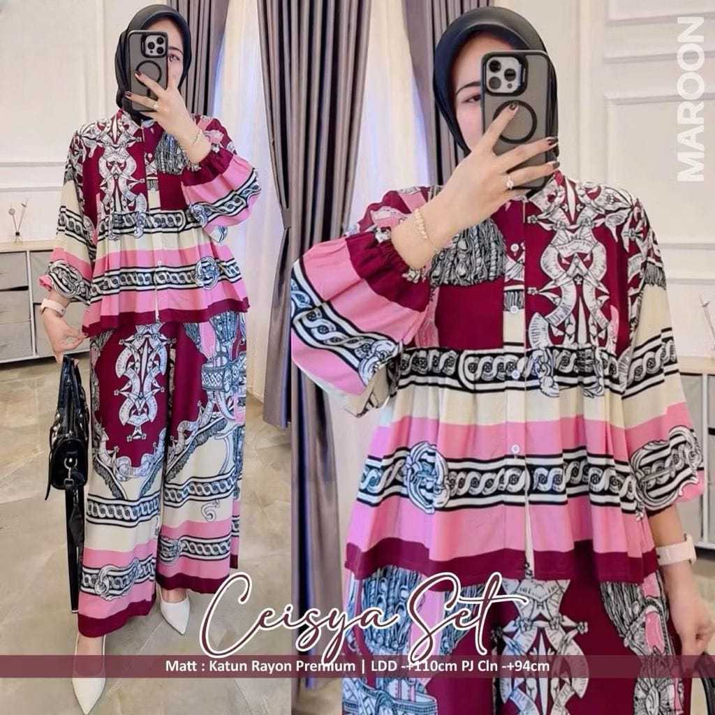 TERBARU RINJANI SET TUNIK RAYON LD 120 CELANA KULOT // ONE SET TUNIK RAYON VIRAL // SET WANITA