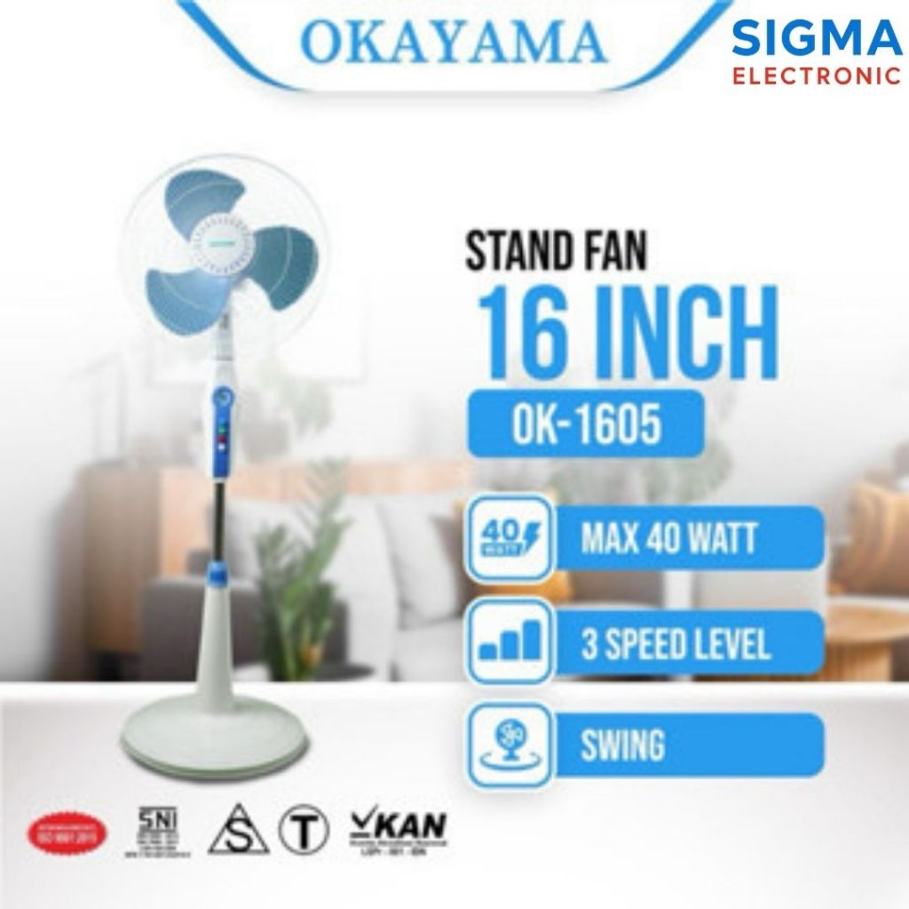 KIPAS ANGIN BERDIRI STANDFAN 16 INCH OKAYAMA OK-1605