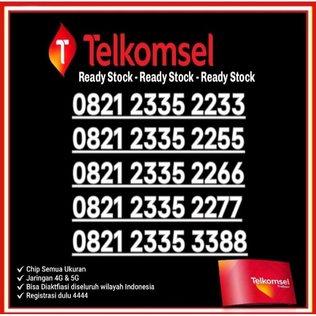 Nomor Cantik Telkomsel Simpati 4G Lte O821 2335 2233 2255 2266 2277 3388