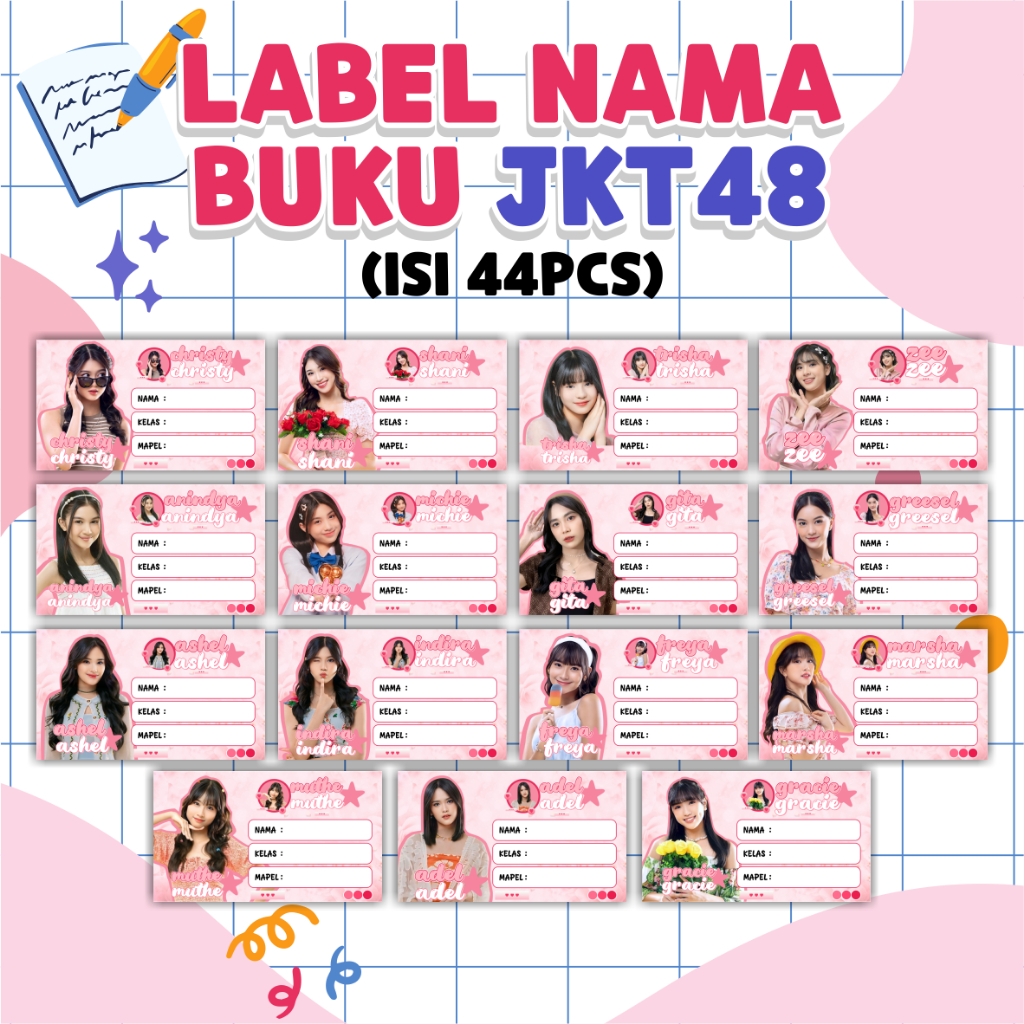 

(isi 44pcs) STIKER LABEL BUKU PELAJARAN SEKOLAH STIKER MAPEL JKT48 PINKISH VIRAL