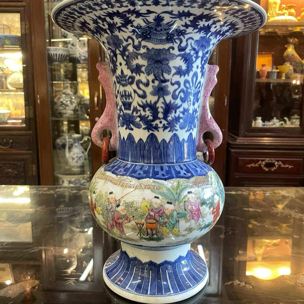 Rarely Blue and white Vase Qing  guci antik, vas antik, keramik antik, barang antik, dekorasi rumah,