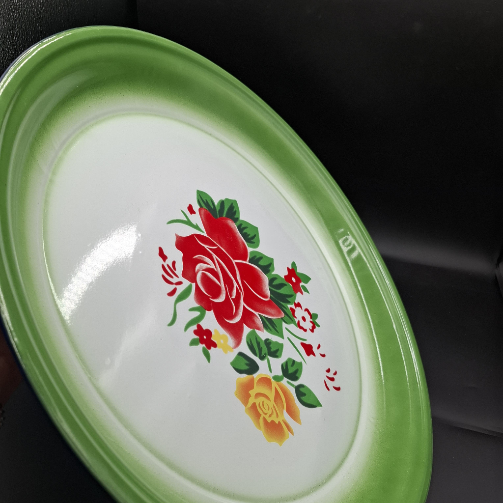 Hatayashop - Nampan Bulat Set Nampan Stainless Motif Bunga Vintage 24 Pcs - Dekorasi Makanan Elegan