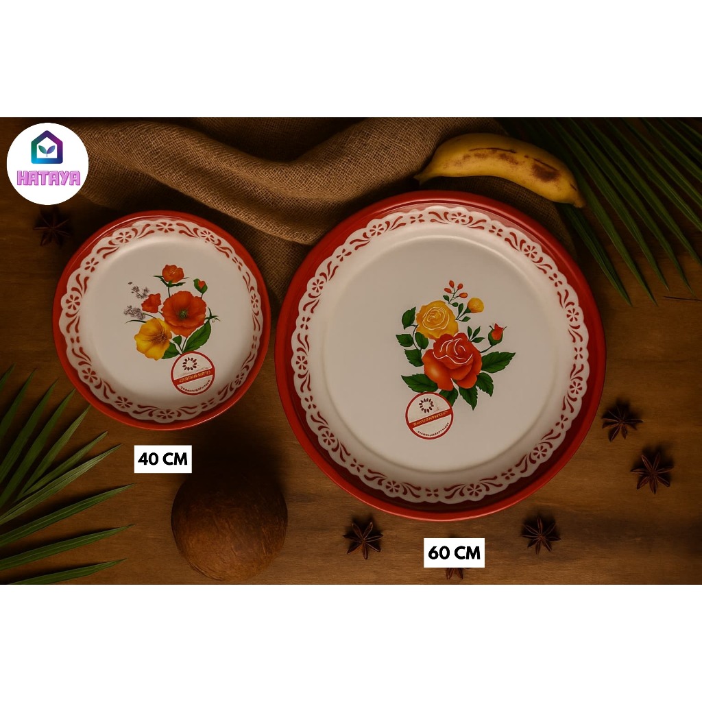 HATAYASHOP - Nampan Bulat Set Nampan Stainless Motif Bunga Vintage 24 Pcs - Dekorasi Makanan Elegan