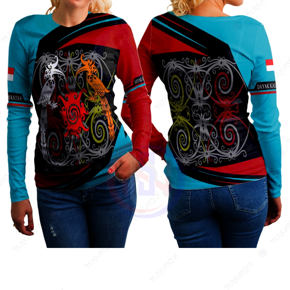 Kaos Wanita Motif Batik Dayak kalimantan / Jersey Batik Kalimantan Fullprint / Kaos Jersey Batik