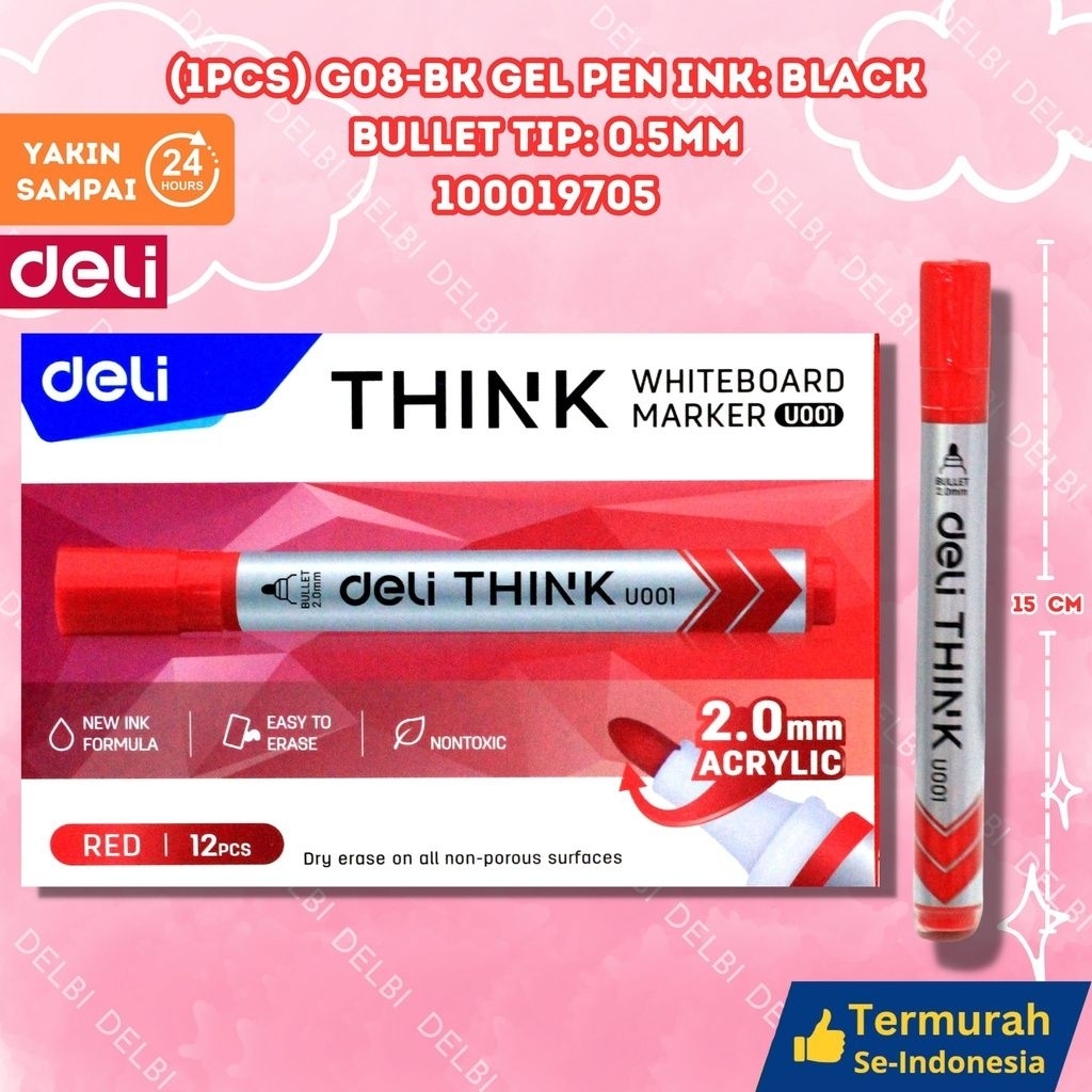 

DELI U00140 Whiteboard Marker Ink Red Bullet tip 2.0mm TINTA SPIDOL BX2 BX12 BX96 BX960