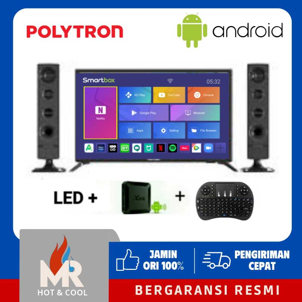 POLYTRON LED Digital TV 24 Inch SMART ANDROID BOX 11 24TV1855 +SPEAKER