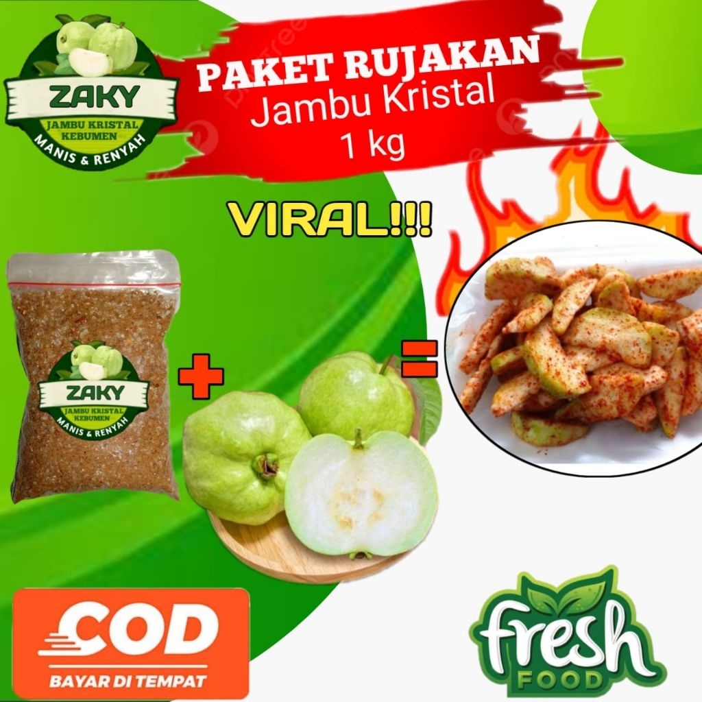 

1Kg Jambu Kristal Kebumen isi 6/7)8 buah Fresh di petik sa'at mau di packing+Bumbu Rujak pedas manis 100 gr (sedang)