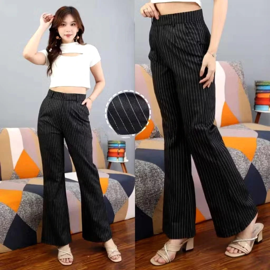 Flare Pants Stripe Bangkok - Celana Semi cutbray Import Premium - Cutbray Highwaist Pants