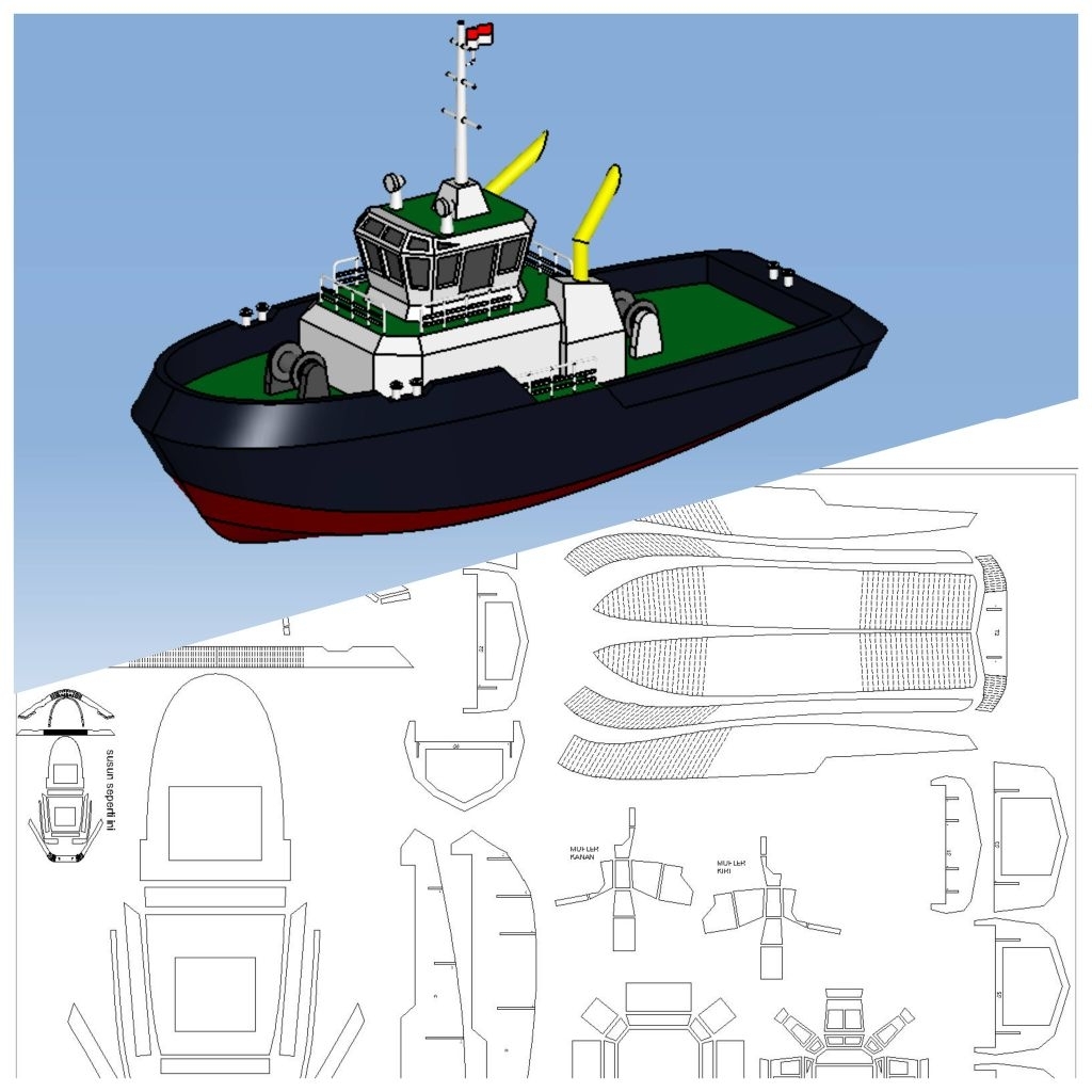 Desain Gambar Pola Miniatur Kapal Rc Boat Plan Tugboat 2
