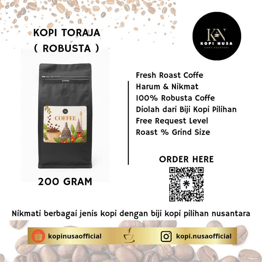 

Kopi Robusta Toraja Biji Bubuk Nusa Roastery PREMIUM 200 Gram