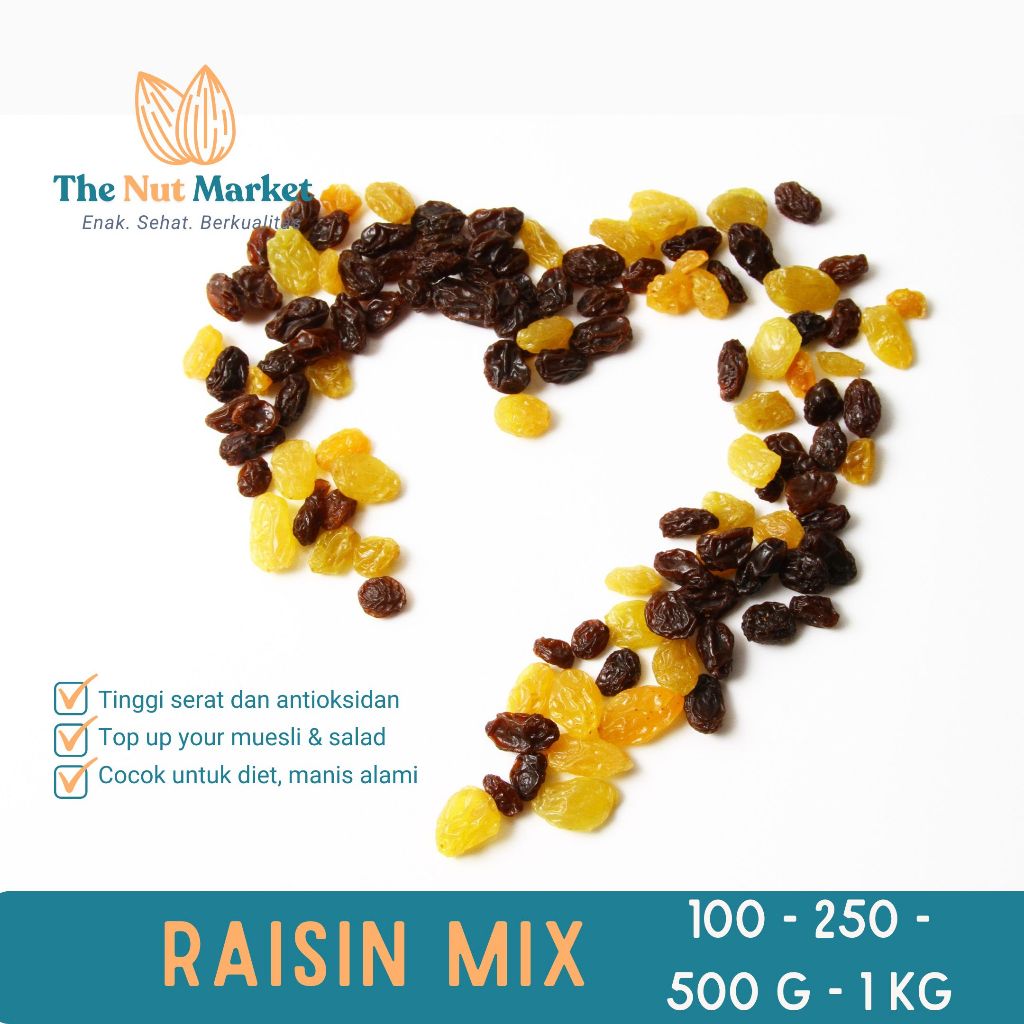 

Raisin Mix, Campuran Kismis Kuning & Hitam 100, 250, 500 g, 1kg