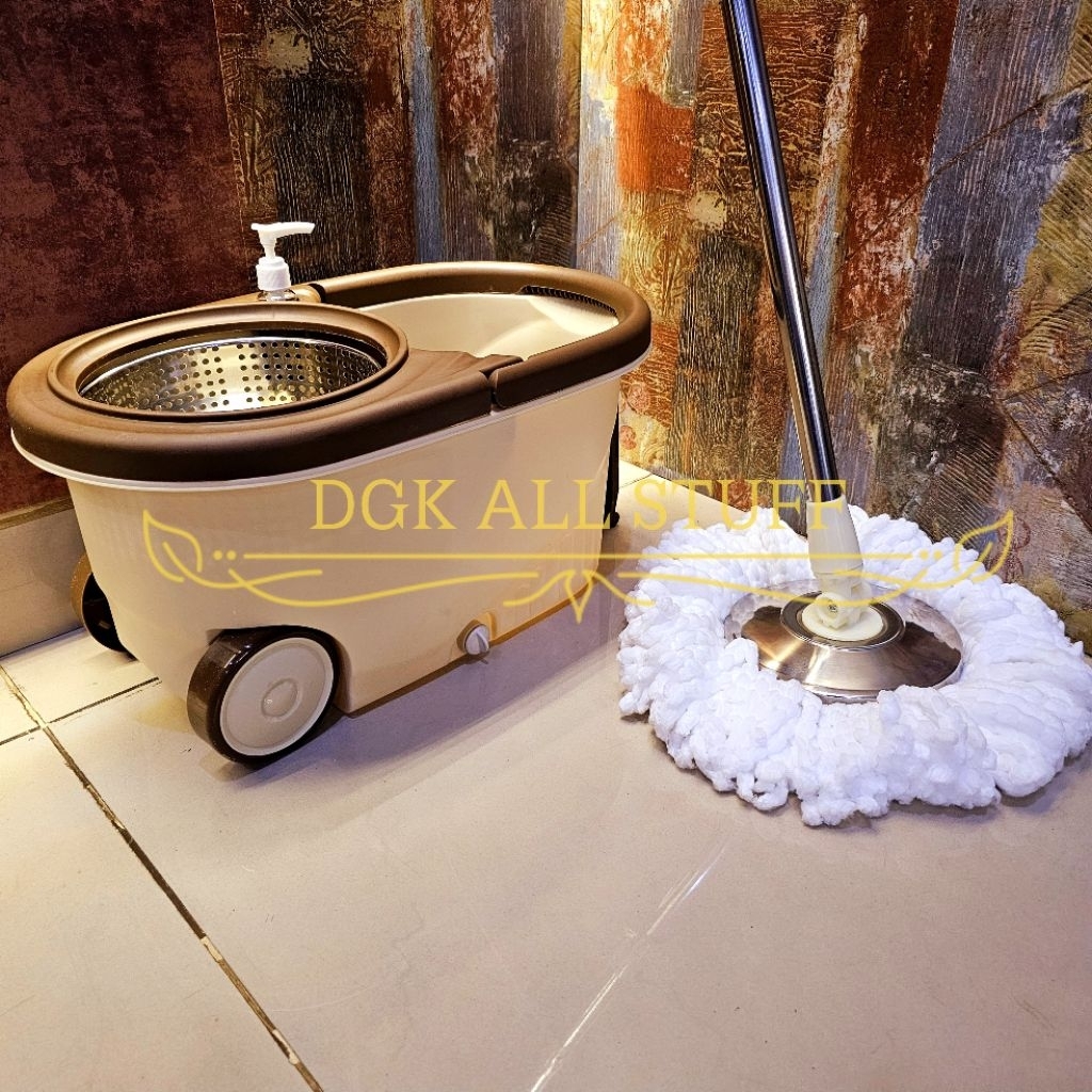 Alat Ember Pel Ngepel Pembersih Lantai Putar Peras Otomatis Spin Mop Dengan Roda Beroda Microfiber M