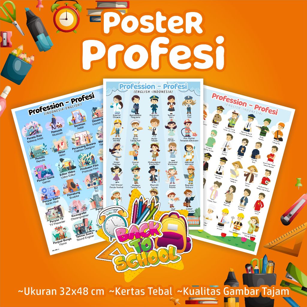 Poster belajar PROFESI - Poster edukasi anak mengenal berbagai macam profesi