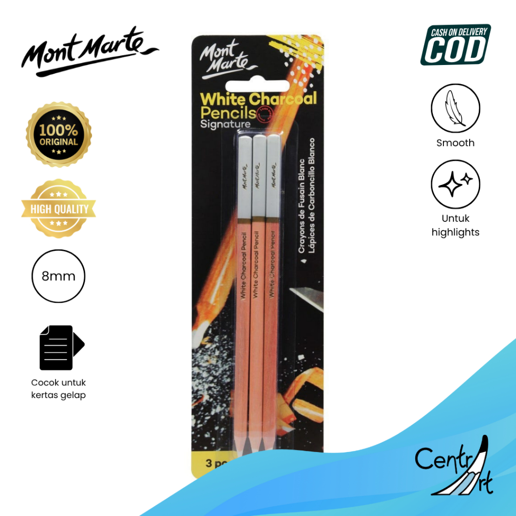 

Mont Marte white charcoal pencils pensil charcoal tiga pack set pcs