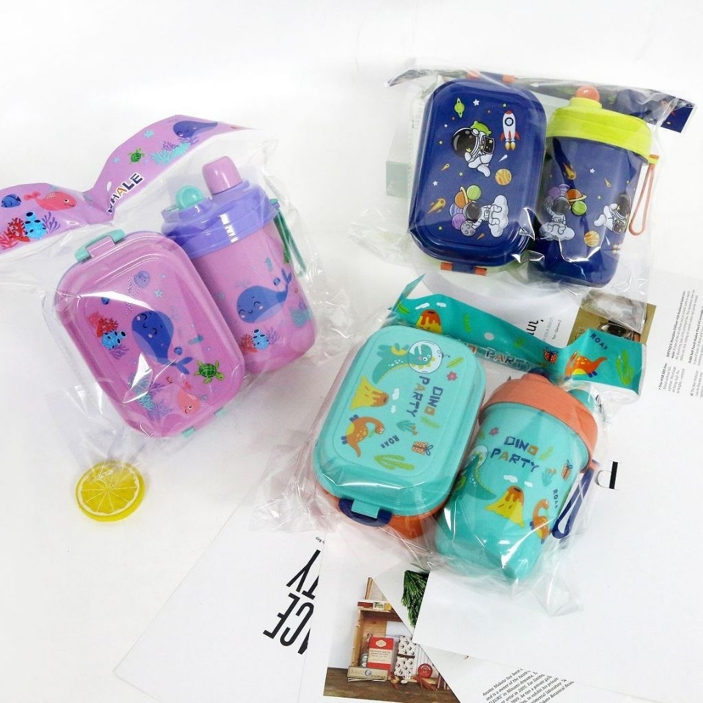 Set lunchbox 2in1 Tempat Makan dan Botol Minum Anak souvenir ultah