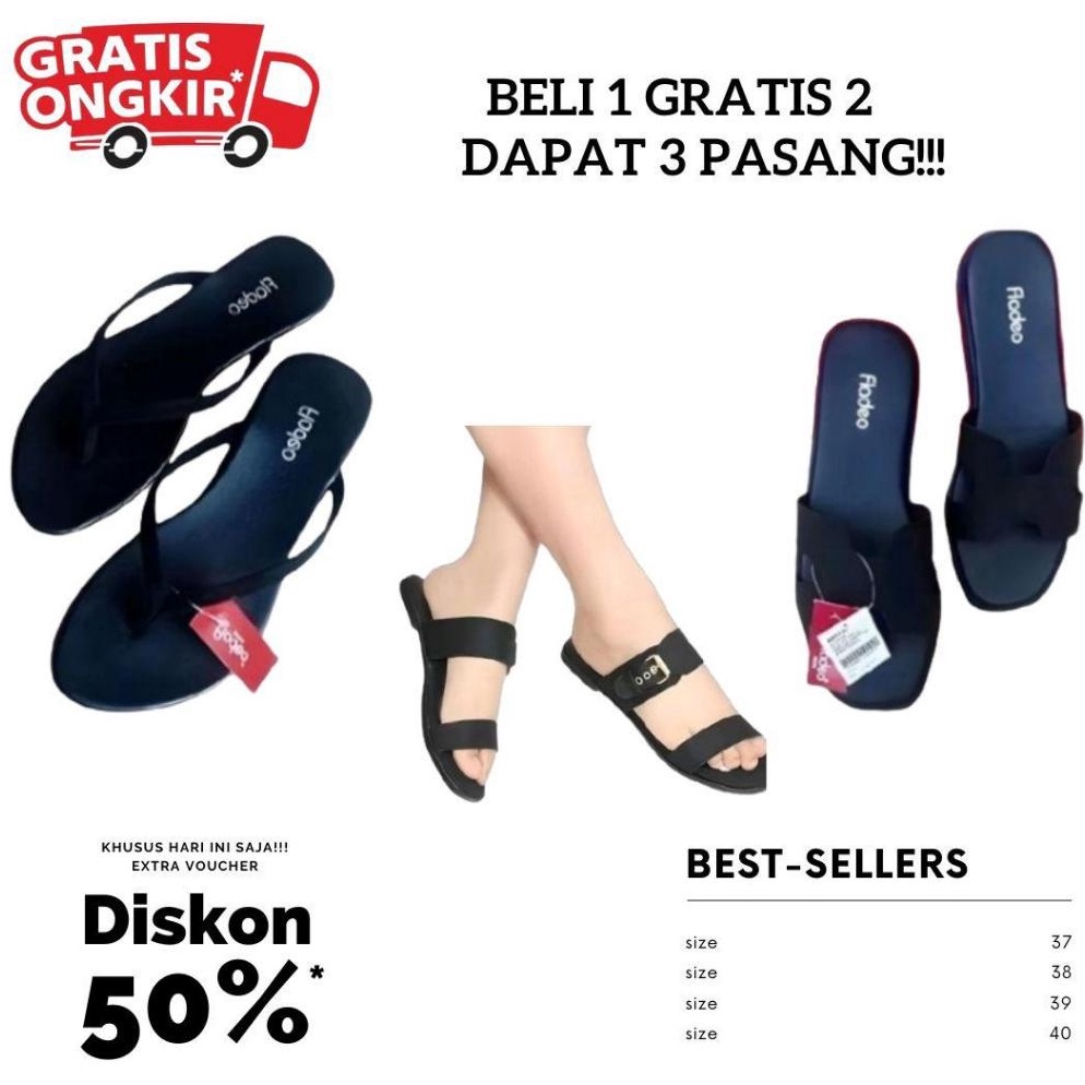 KODE A53G PROMO Beli 1 Gratis 2 Sandal Wanita Fladeo  Sandal Slop Jepit Wanita Viral Kekinian Girlst