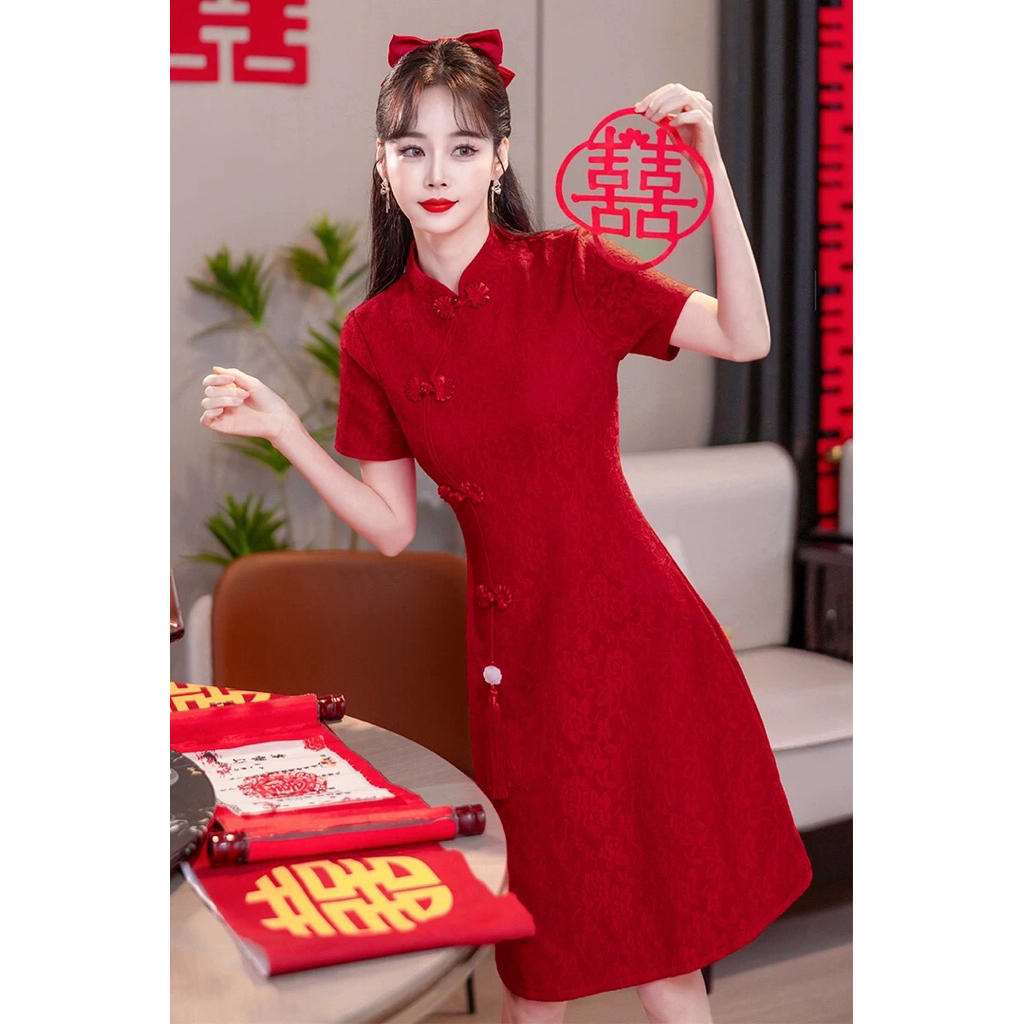 Dress Cheongsam Modern Red