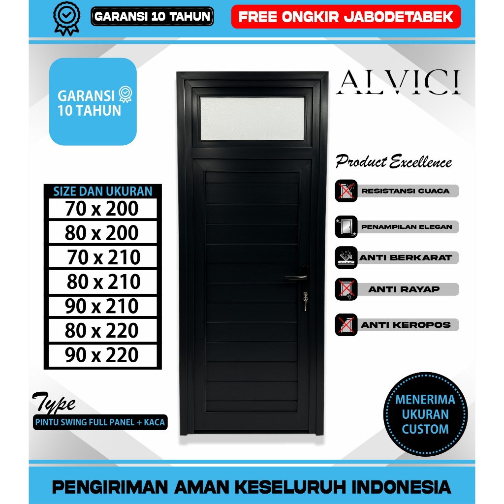 Pintu Kamar Mandi UPVC 70 x 200 Sampai Dengan 90 x 220 Pintu Kamar Swing Full Panel Kaca Atas ALVICI