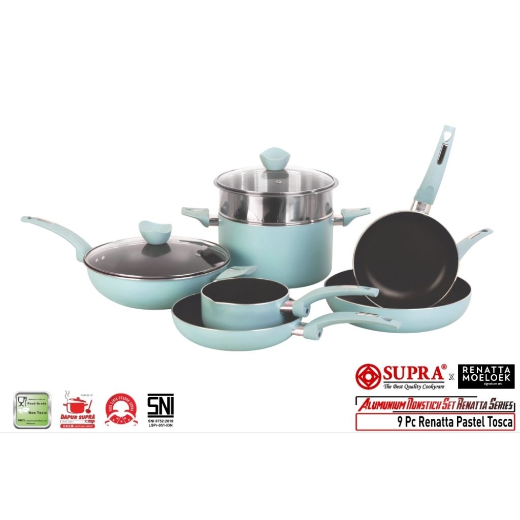 Supra Panci Set 9 Pc Cookware Set Nonstick Marble
