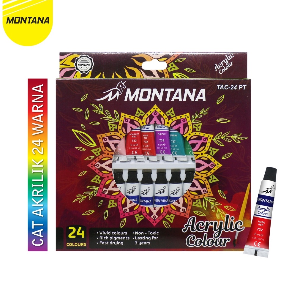 

KODE E9D MONTANA Acrylic Colour Cat Akrilik 24 Warna Rich Pigments Fast Drying TAC24PT