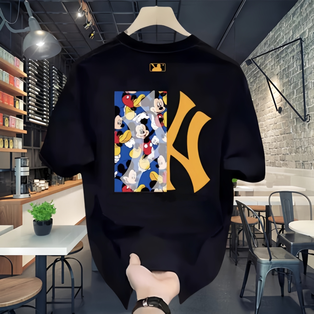 (COD)Outlets Kaos Distro MLB Mickey Mouse Pria Wanita Oversized Baju Boxy Fit T Shirt - Official Mer