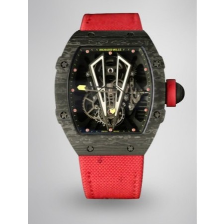 Jam Tangan 27-03 Black Carbon Fiber Case with Red Woven Strap Rm 27-03 Tourbillon