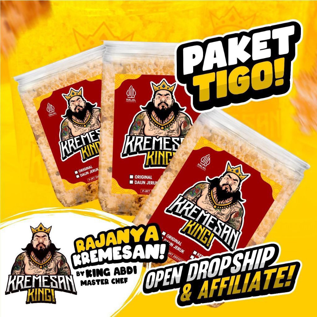 

PAKET TIGO SARI AYAM KREMES KING ABDI SNACK KRIUK MAKANAN GURIH RASA ORIGINAL INSTAN SIAP SAJI