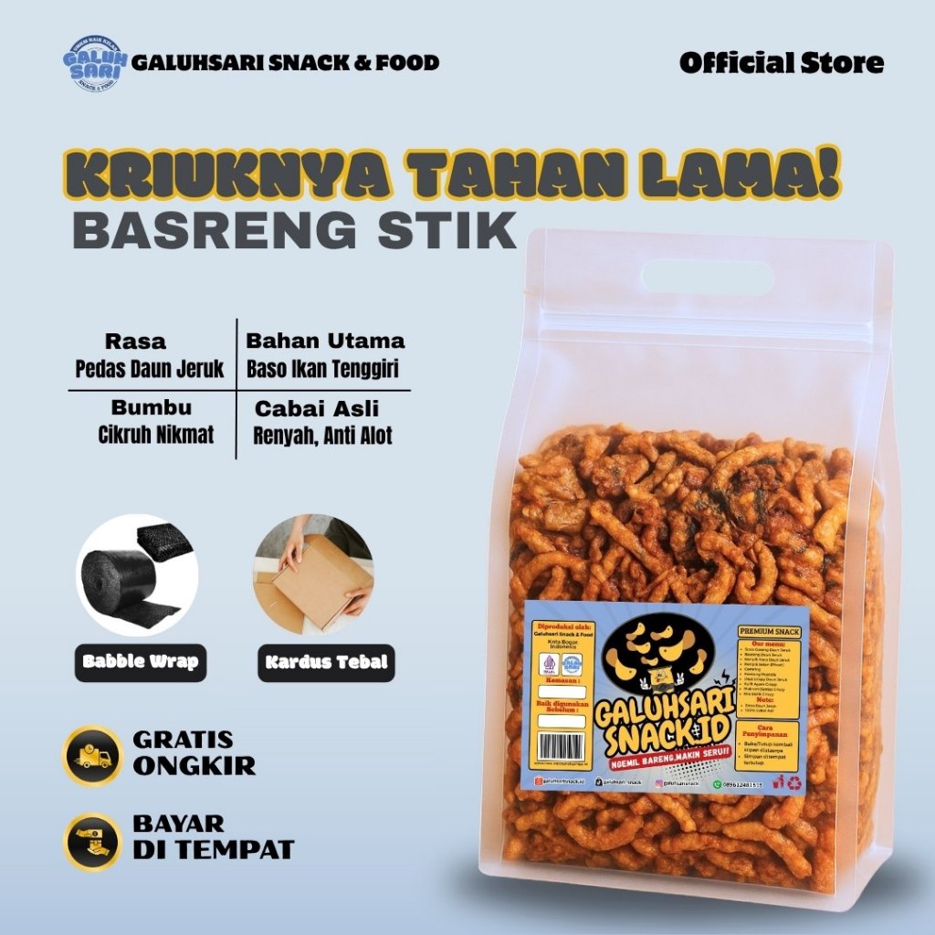 

Galuhsari - Basreng Stik Sultan Bandung Bumbu Cikruh Pedas Gurih Daun Jeruk Renyah Kiloan Viral