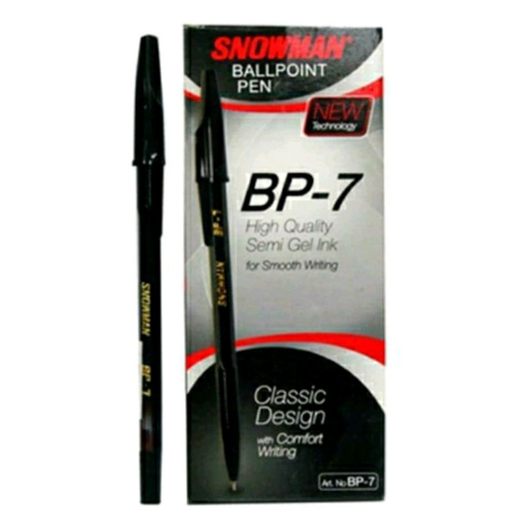 

BOLPEN/PULPEN SNOWMAN BP-7 HITAM (1 Pack /isi 12 Pcs )