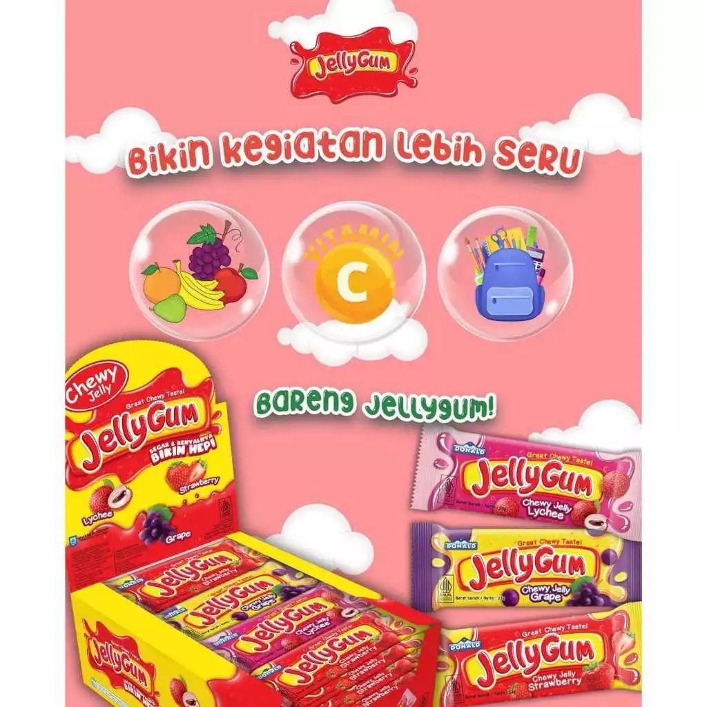 

( Perbox Isi 24 ) DONALD JELLY GUM Agar Jeli Rasa Buah - Buahan 24 x 25Gr