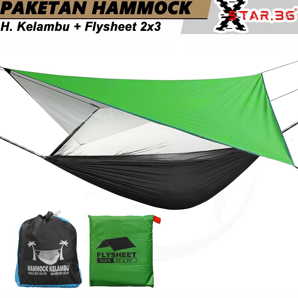 KODE N77W Paketan Hammock kelambu  Flysheet 2x3 yard paket hemat ayunan jaring kelambu flysheet wate