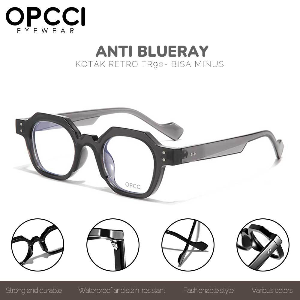OPCCI Kacamata Antiradiasi Blueray Bentuk Kotak Bahan Tr90 Bisa Minus Antiradiasi Blueray Photocromi