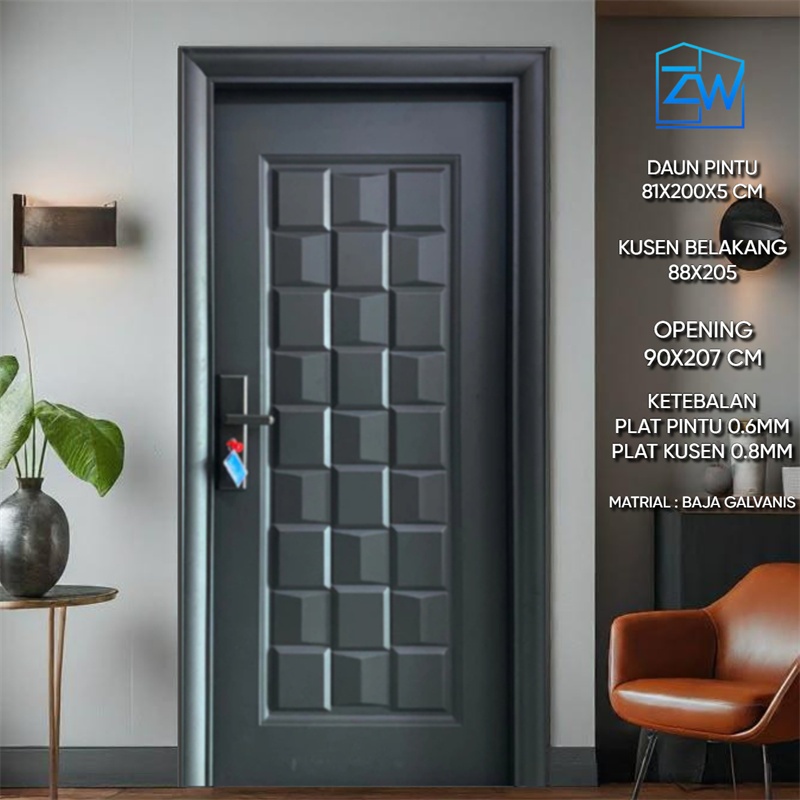 ZW - ( Pintu baja A041 ) PINTU UTAMA /  PINTU BAJA/PINTU RUMAH  / PINTU FULLSET KUSEN + HANDLE / PIN