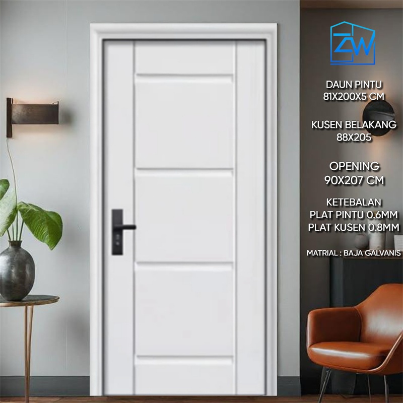 ZW - ( Pintu baja A043 ) PINTU UTAMA /  PINTU BAJA/PINTU RUMAH  / PINTU FULLSET KUSEN + HANDLE / PIN