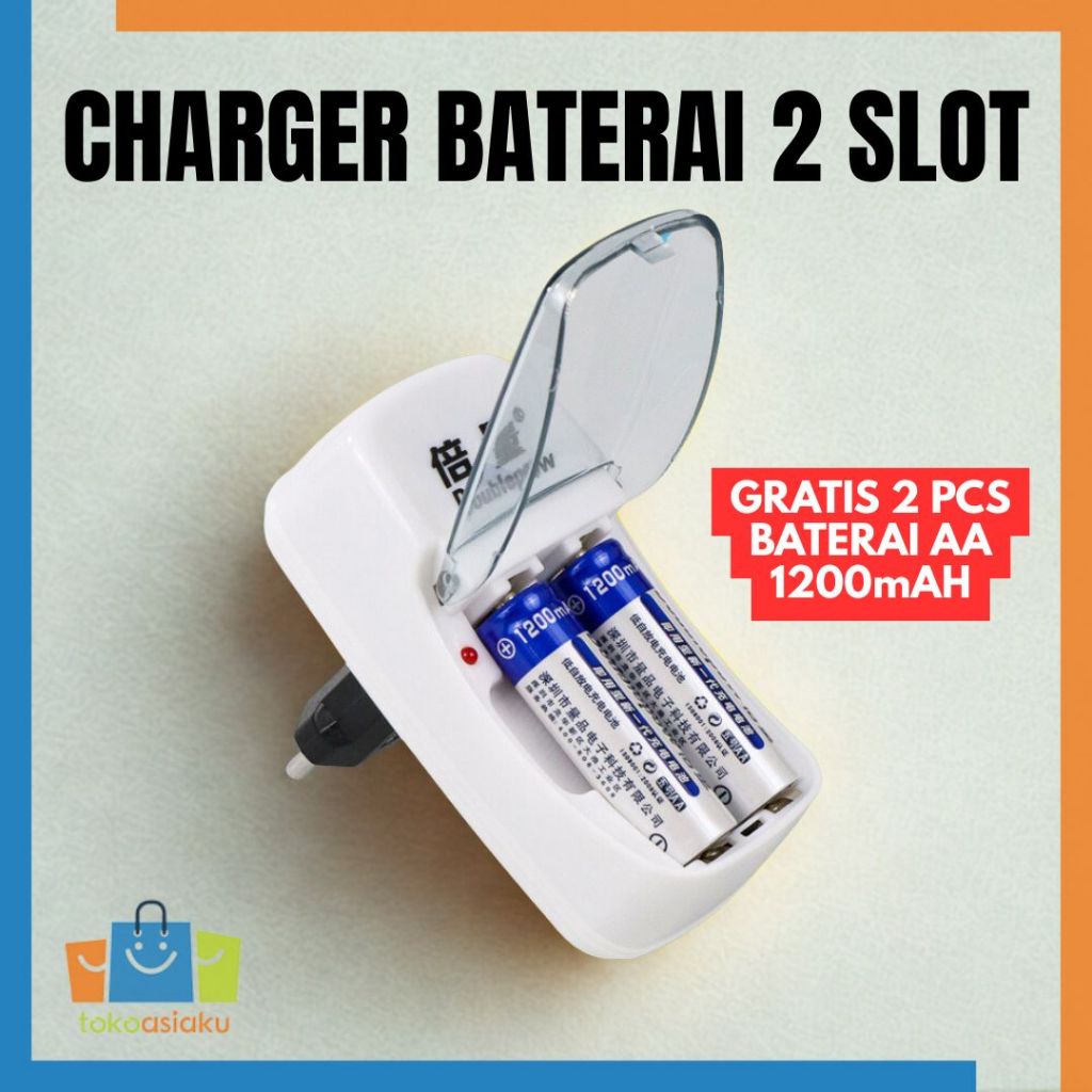 Charger Baterai AA AAA 2 slot Free  2 Pcs Baterai AA 1200mAh DPB01