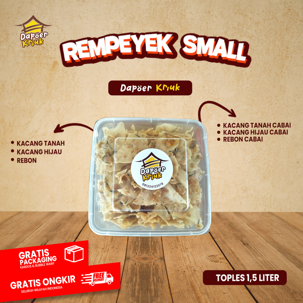 

Dapoer Kriuk | Rempeyek Semua Varian 1,5 Ltr | Peyek Kacang | Peyek Kacang Hijau | Peyek Udang Rebon