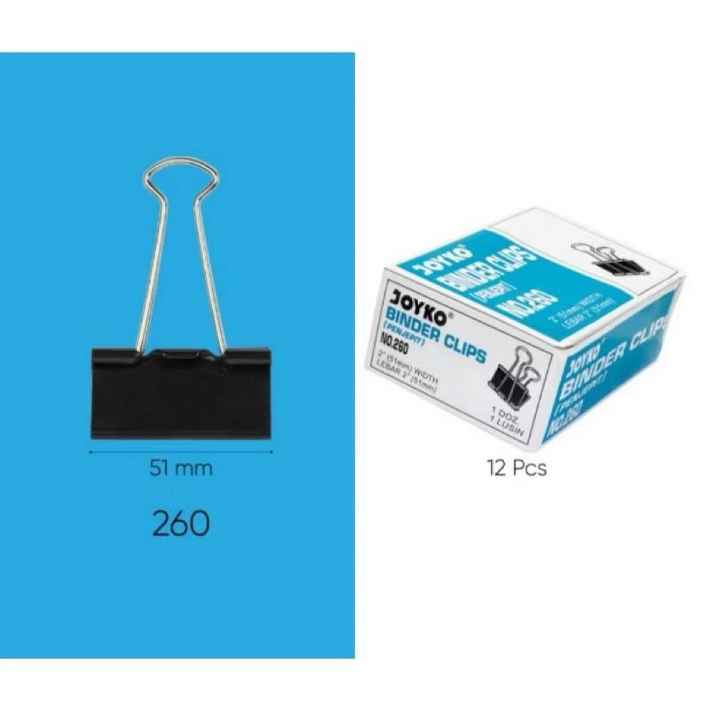 

BINDER CLIPS / PENJEPIT KERTAS JOYKO NO.260 (1 BOX ISI 12 PCS)