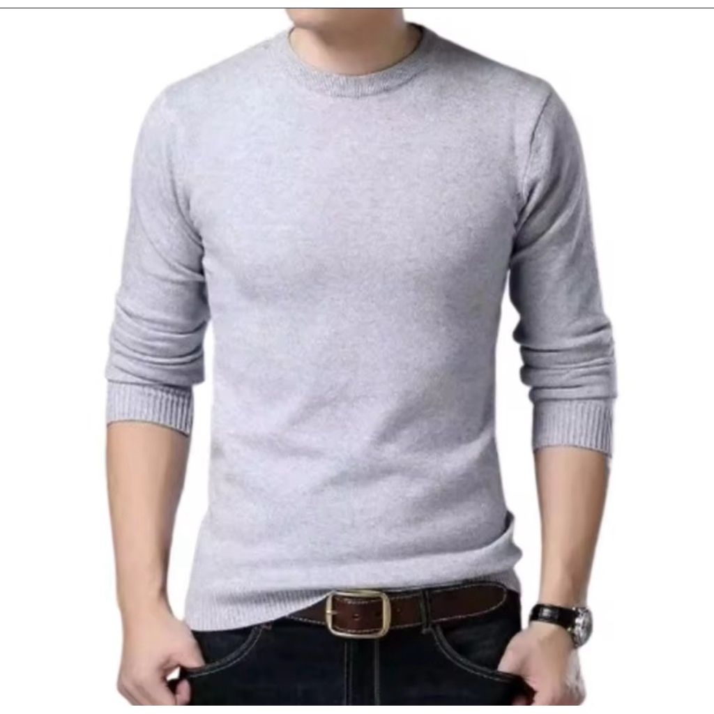 SweaterKaosRajut Oblong Polos Pria LenganPanjang