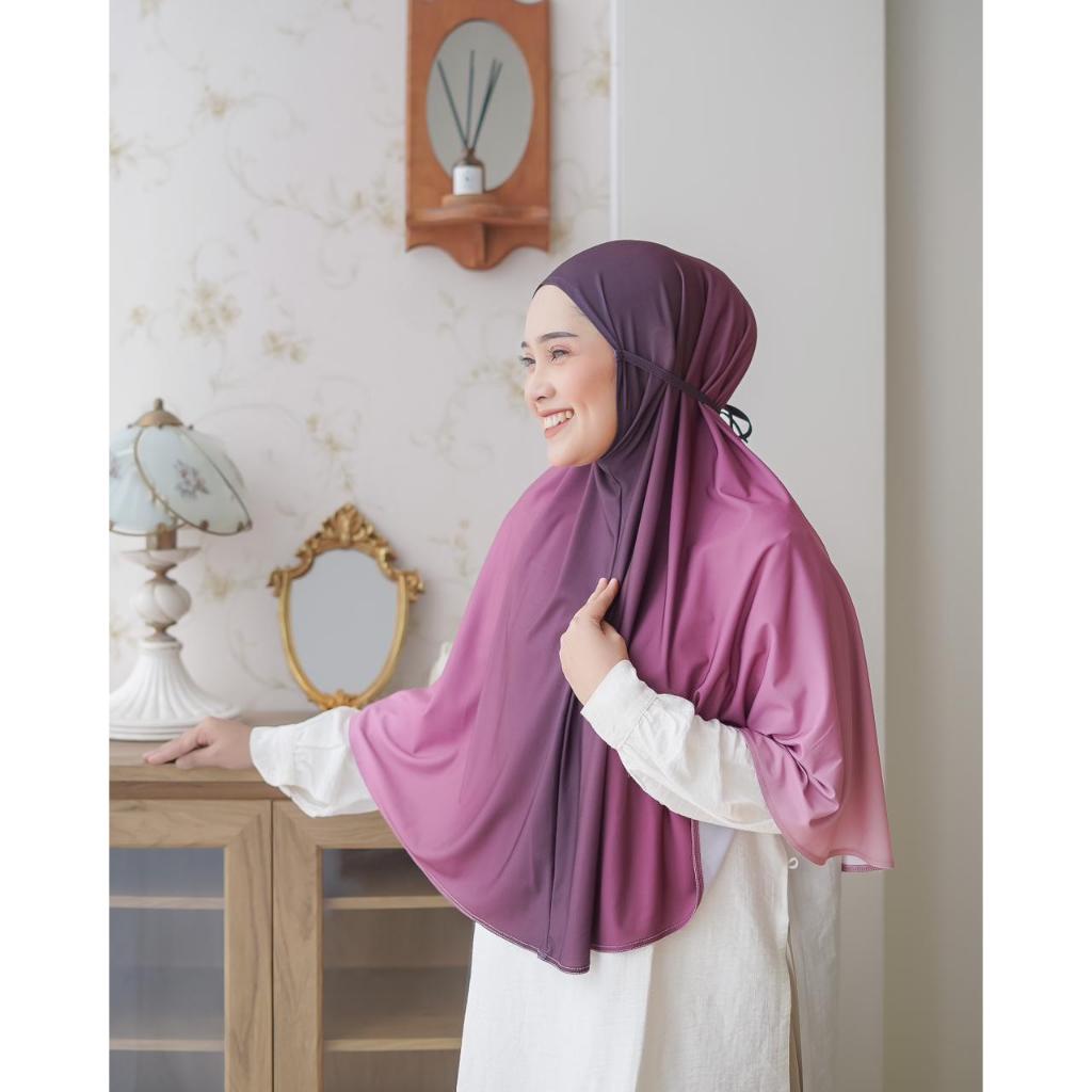 Hijab Bergo Gradasi Aurora | Hijab Instant Premium Motif Gradasi
