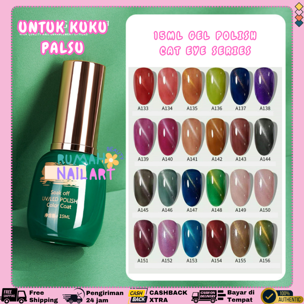 CHARZIEG CAT EYE SERIES 15ml UV Led Soak Off Nail Gel Polish HALAL MUSLIMAH Kutek Gel NAIL Art / Kut