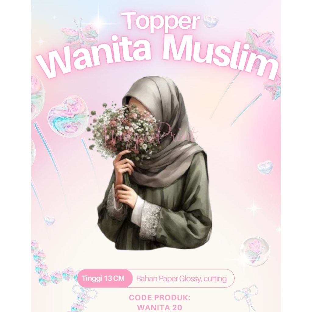PRINTABLE WANITA HIJAB / TOPPER HIASAN BUKET JILBAB / TOPPER KADO HARI GURU / TOPPER TEACHER DAY
