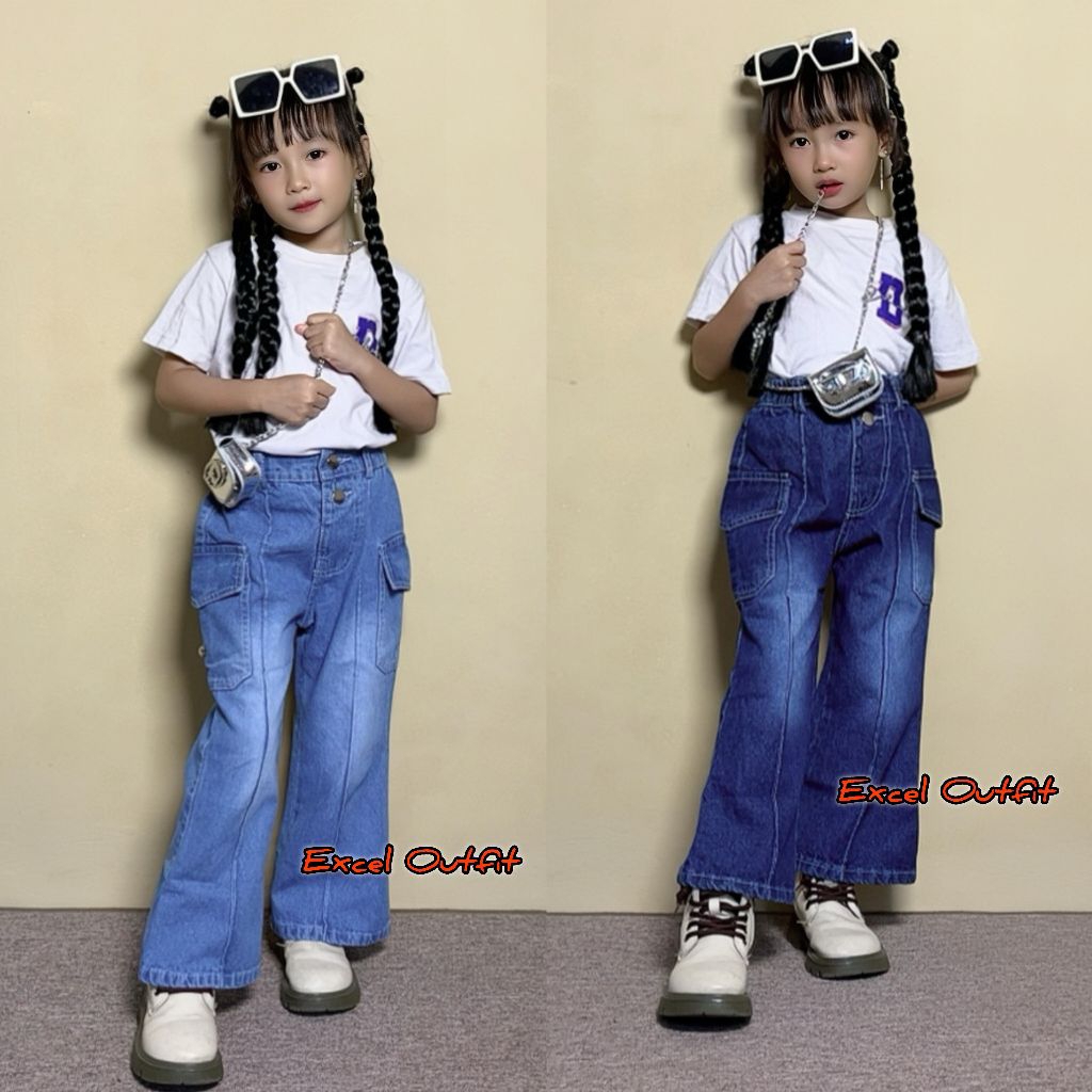 Excell - Cutbray Cargo Celana Jeans Anak Perempuan Usia 2-9 Tahun