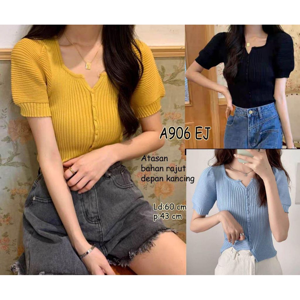 Atasan rajut kancing 906 Bahan rajut import Wanita Baju Top Cardigan