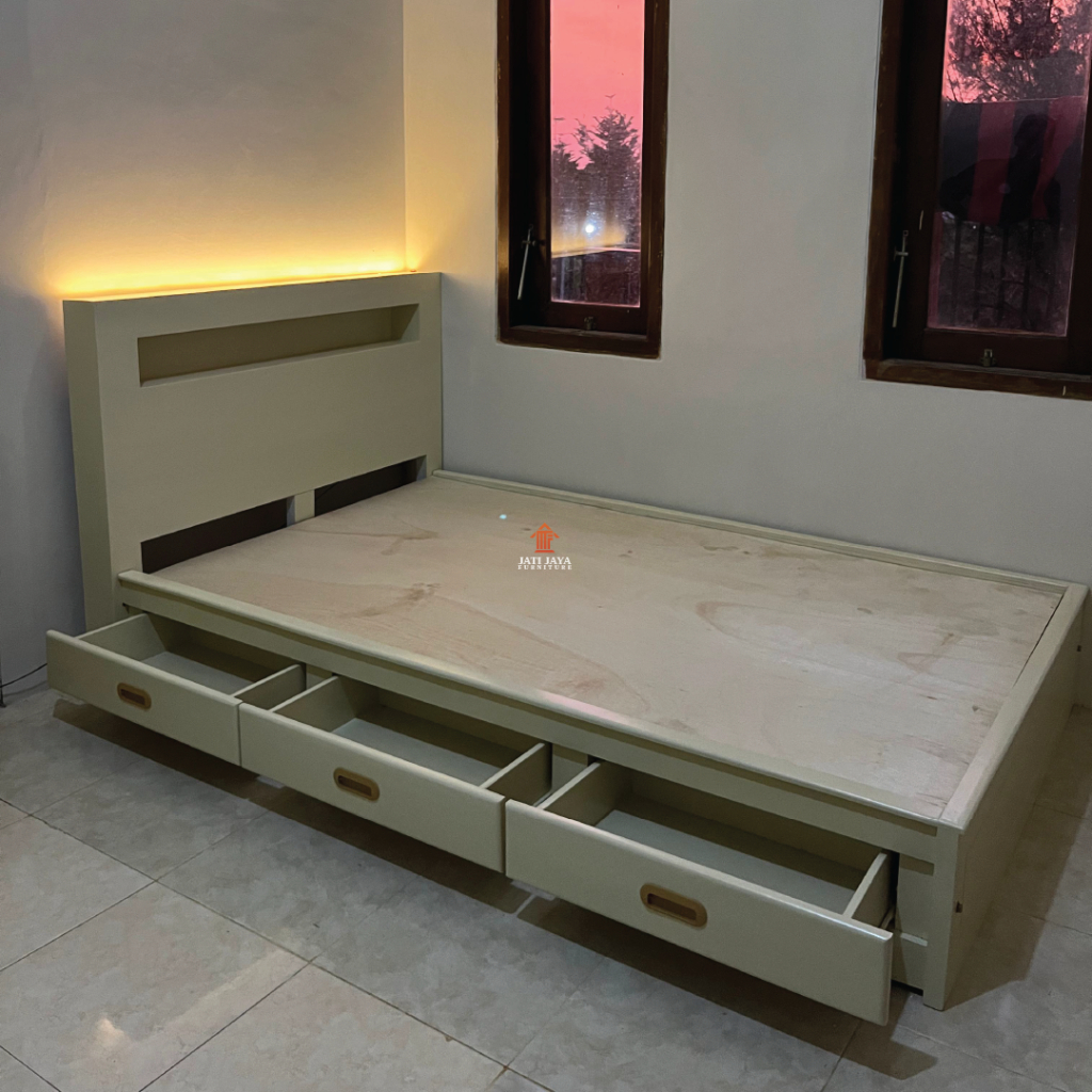 Dipan laci minimalis / Dipan laci cat duco / Dipan laci modern / Dipan kayu / Tempat tidur minimalis