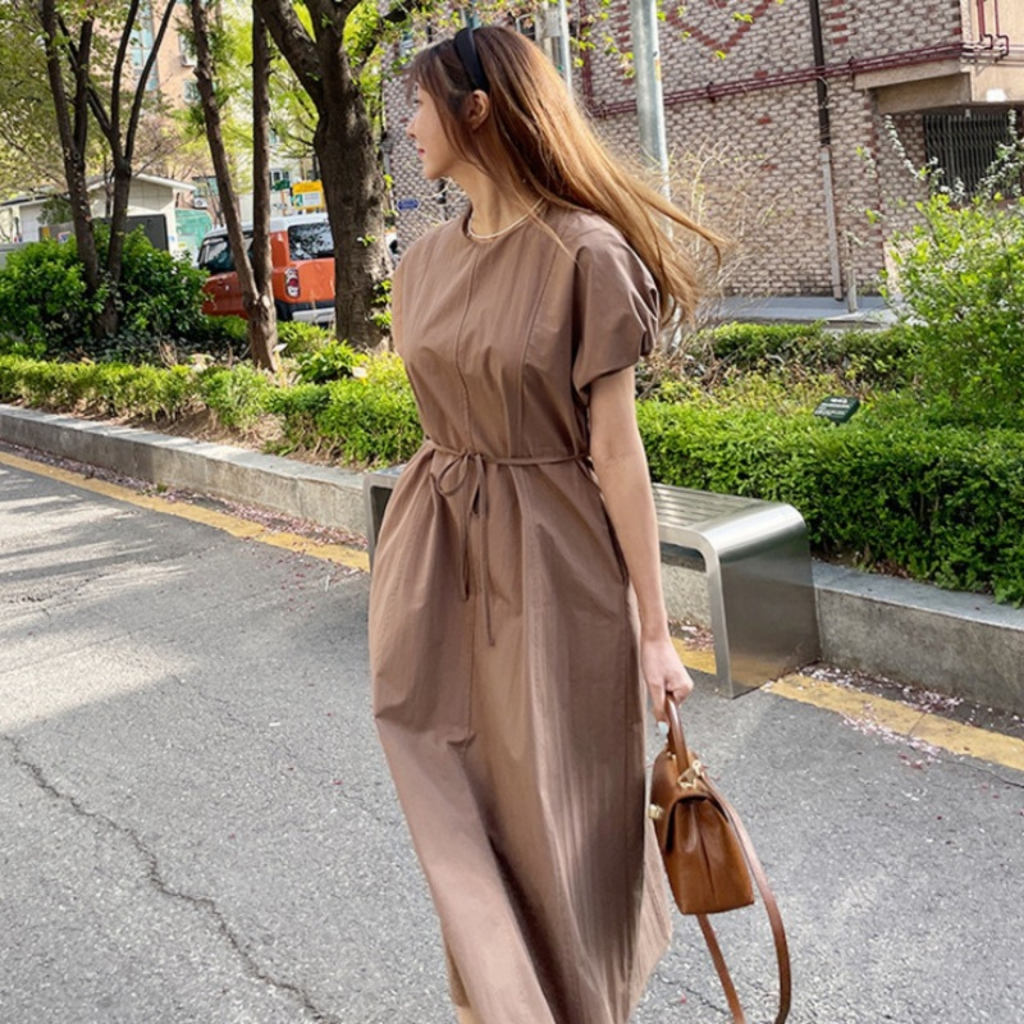 THESOOJI - Sharon Dress - Baju Korea Wanita Lengan Pendek Dress Panjang