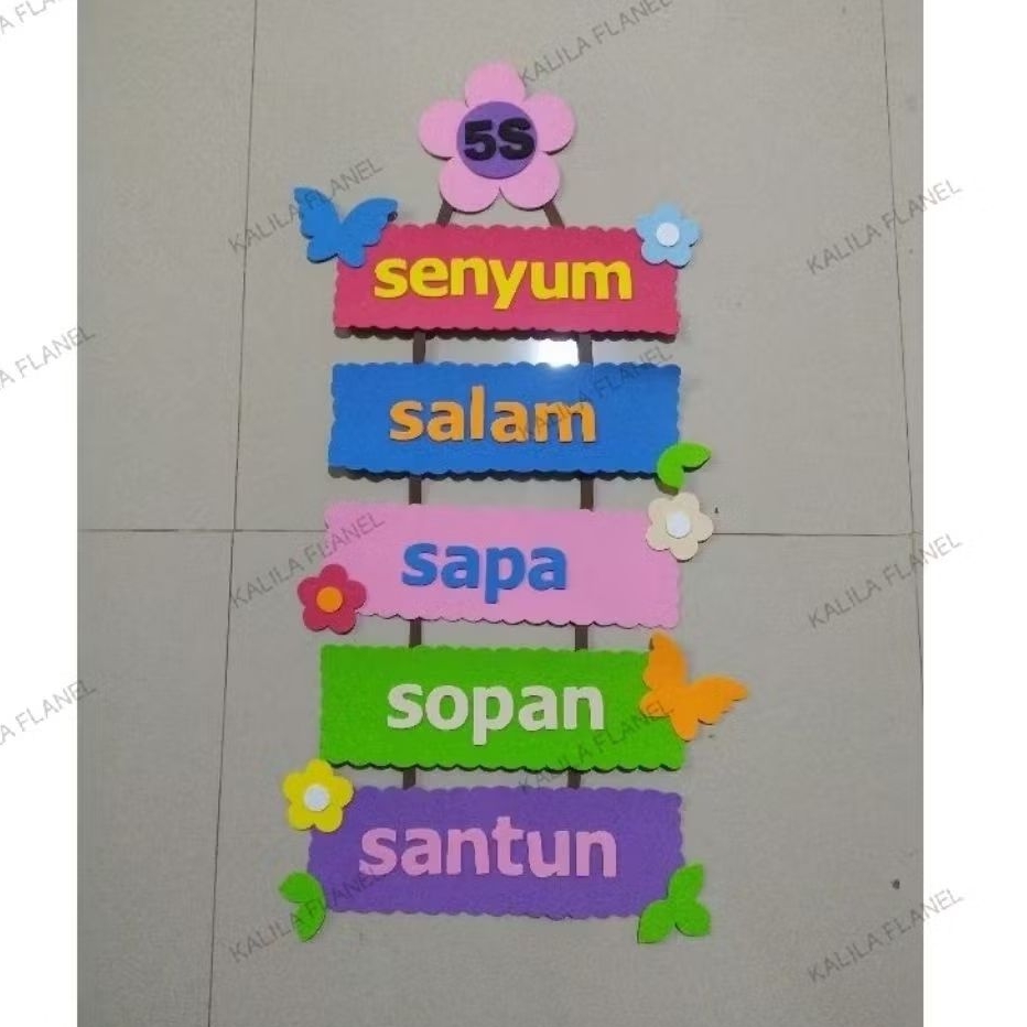 Hiasan dinding kelas 5S / Dekorasi kelas 5S / Tugas sekolah / hiasan kerajinan flanel dan spon